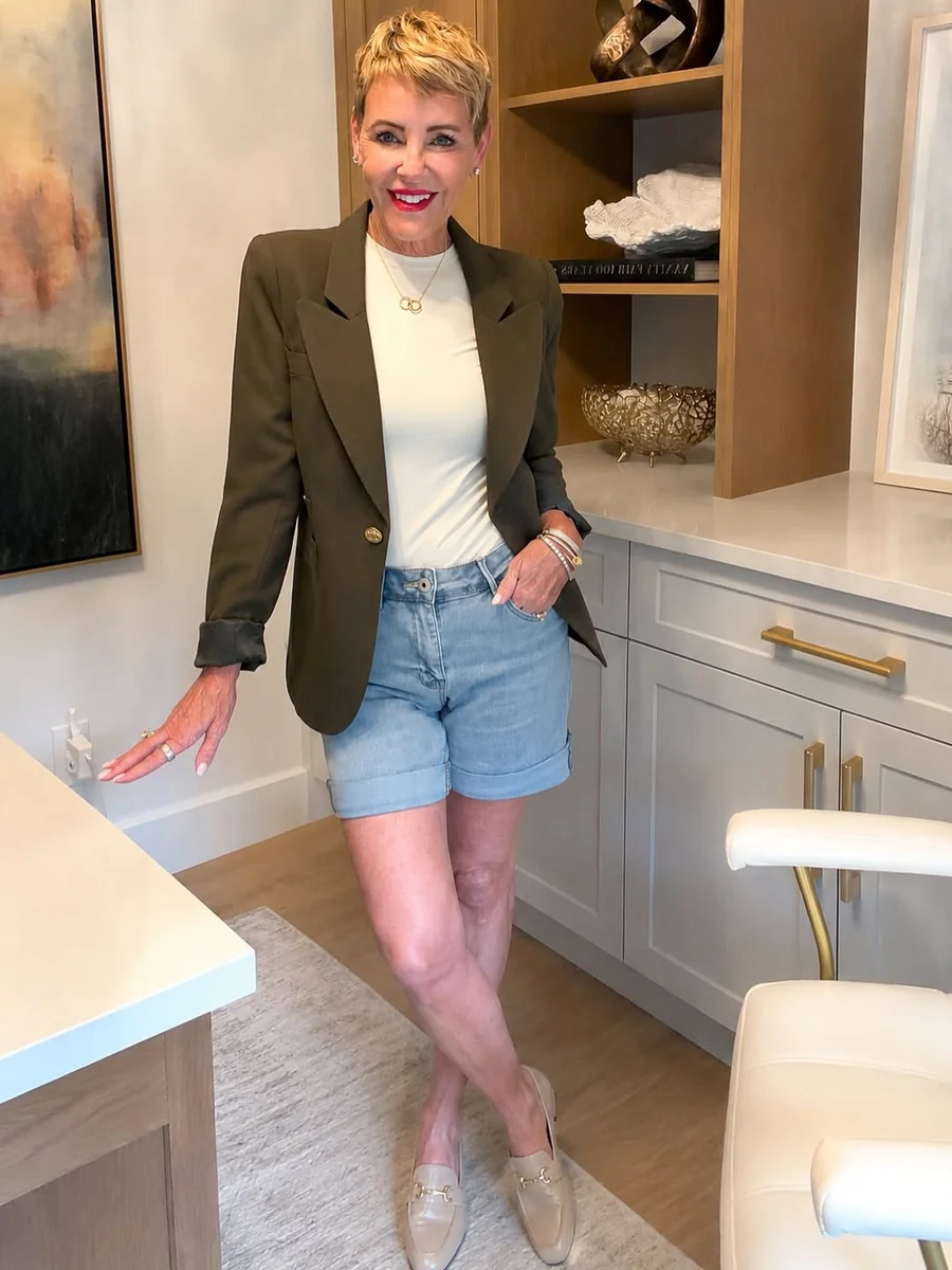 The Blazer-and-Shorts Combo for Grown-Up Summers on a petite woman