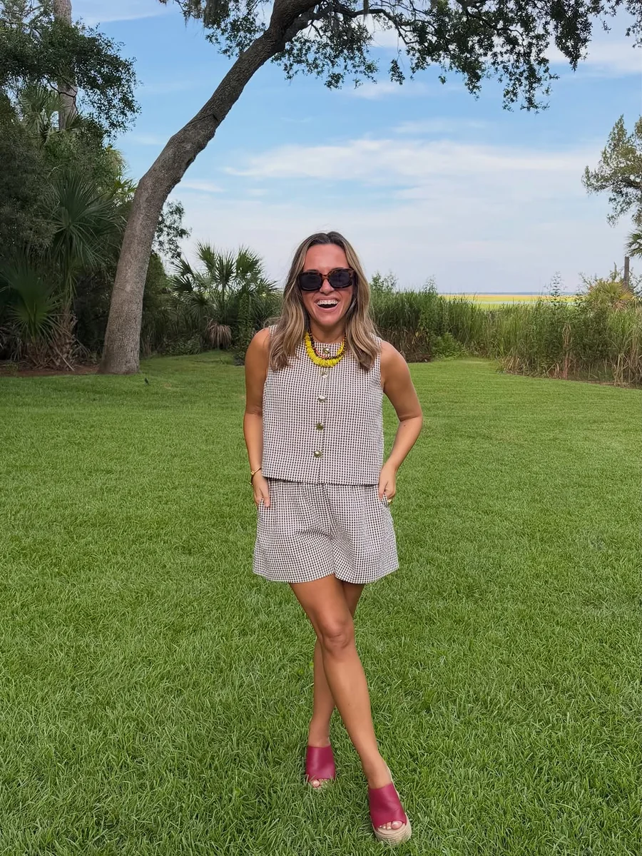 The Tailored Shorts Suit on a petite woman