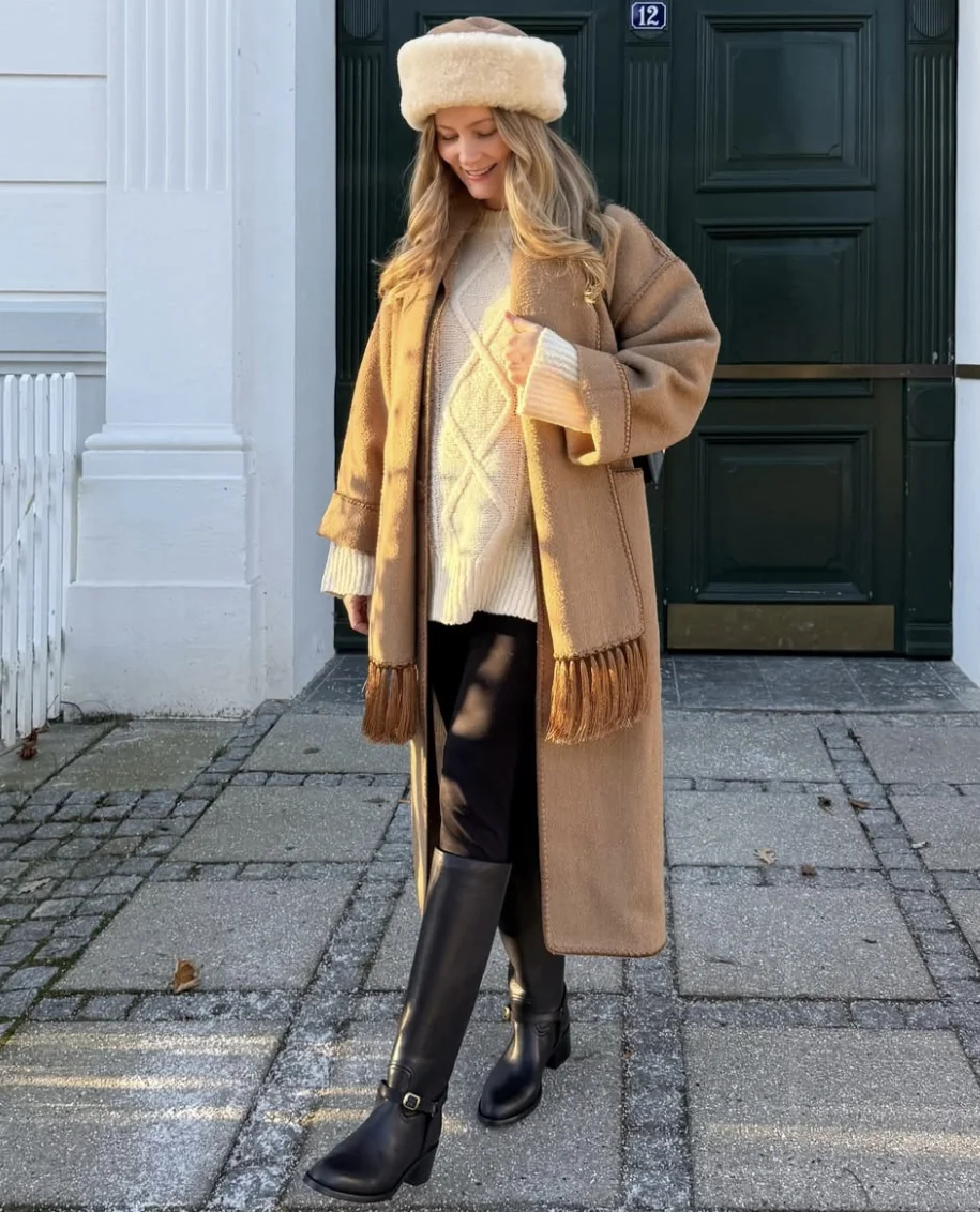 Winter Fashion Trends for Petite Women Start With the Long Coat, Worn Open on a petite woman