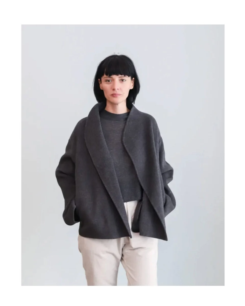 The Cozy Cocoon Coat, Kept Light on a petite woman