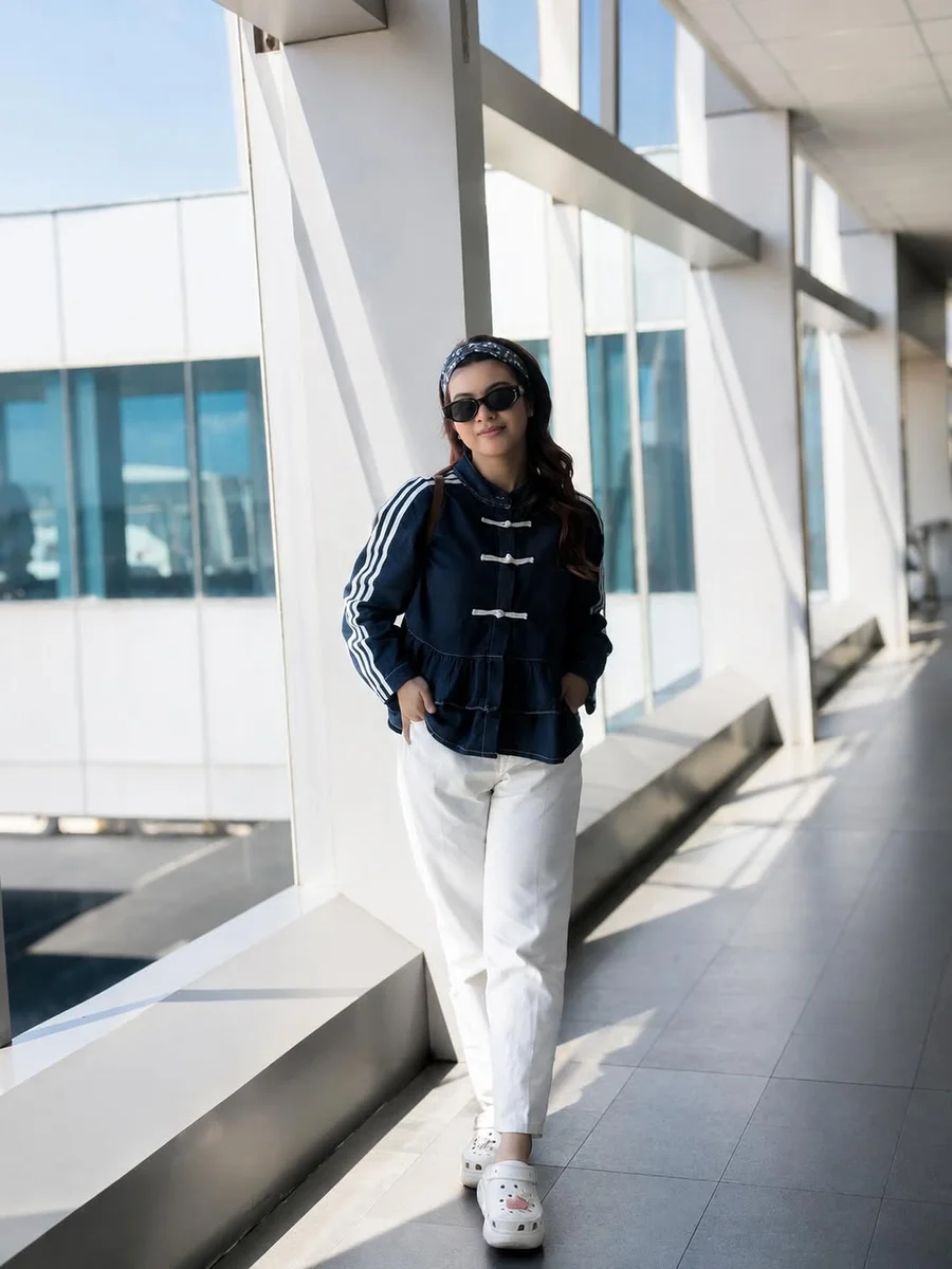 Statement Tops With Cropped Trousers on a petite woman