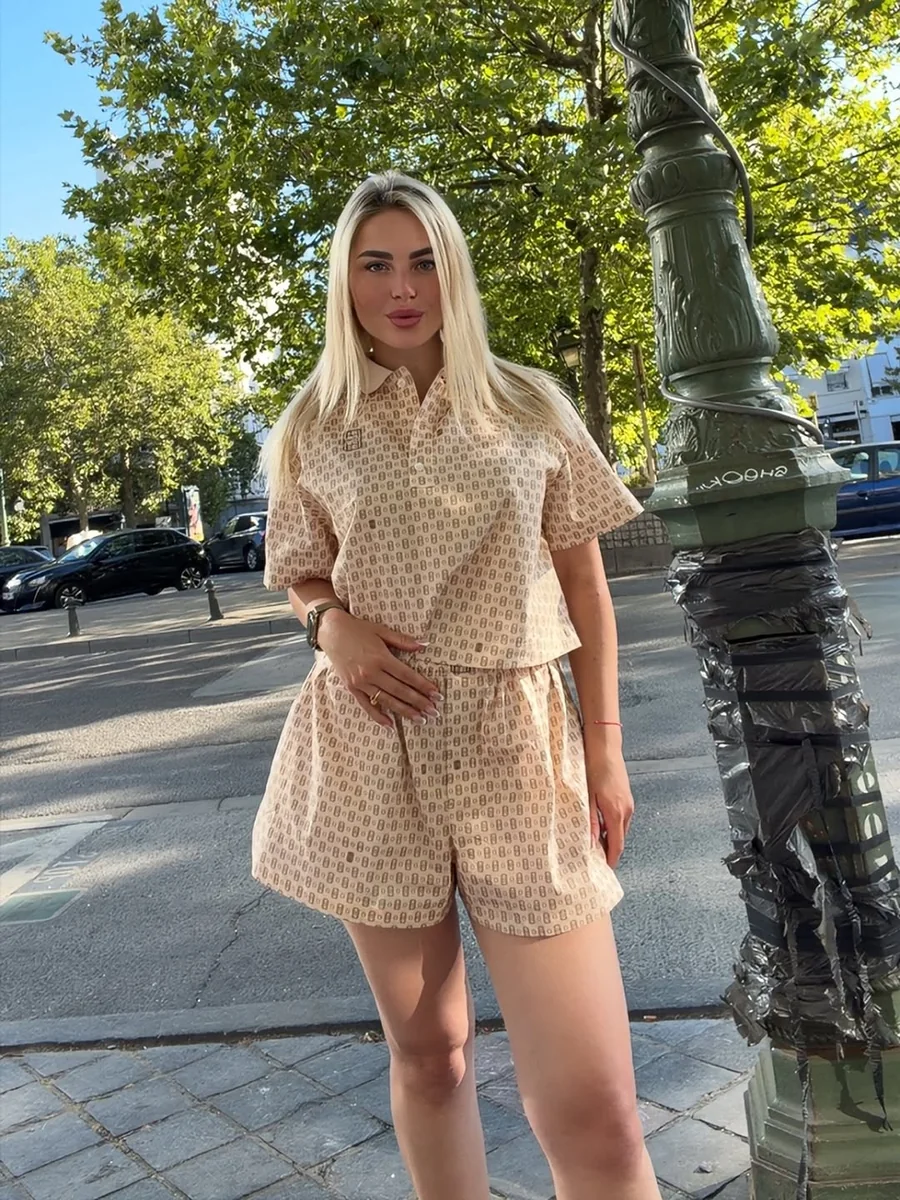 The Printed Co-Ord Set on a petite woman