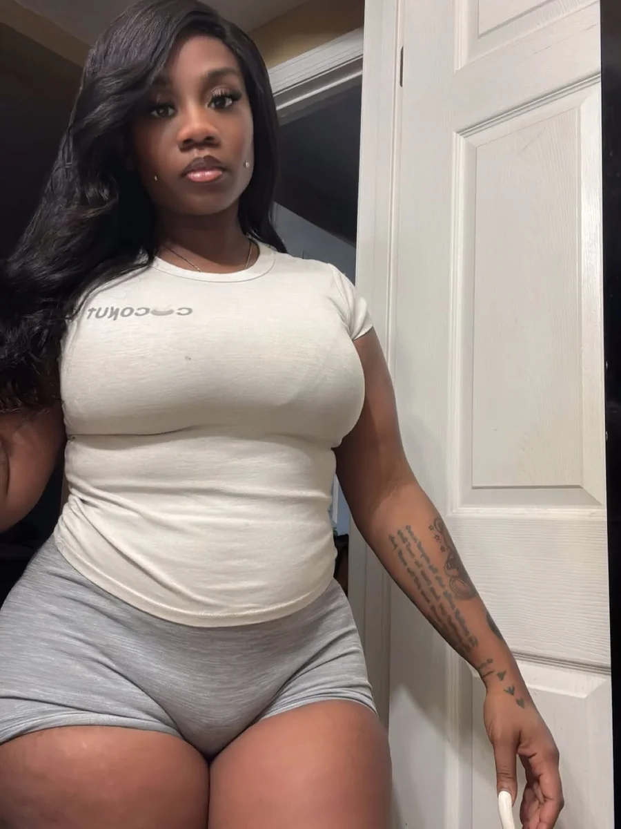 The Fitted Tee and Biker Shorts on a petite woman