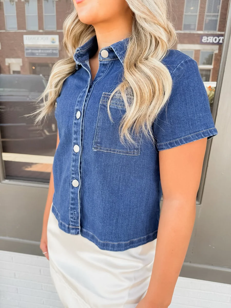 The Denim Shirt, Styled Soft on a petite woman