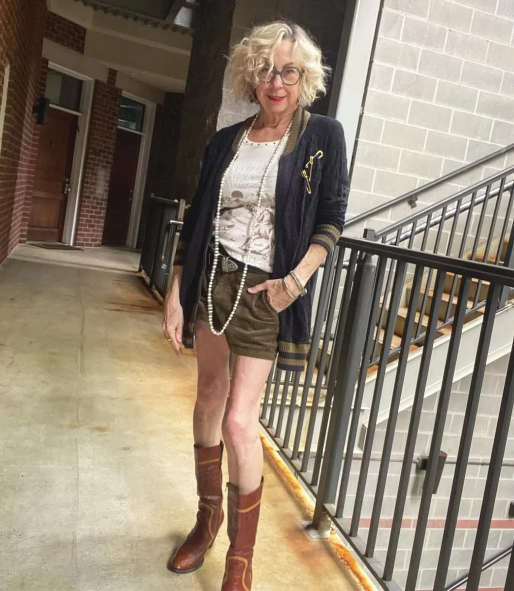 Pearls and Boots: Dressing Up a Casual Layer on a petite woman