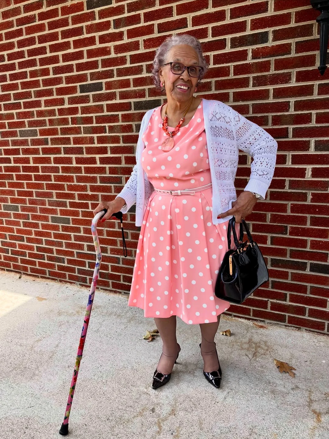 Pink Polka Dots and Pearls: Retro Done Right on a petite woman