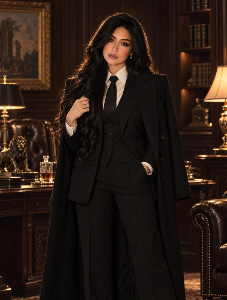 Pinstripe Three-Piece With a Tie, Done Boldly on a petite woman