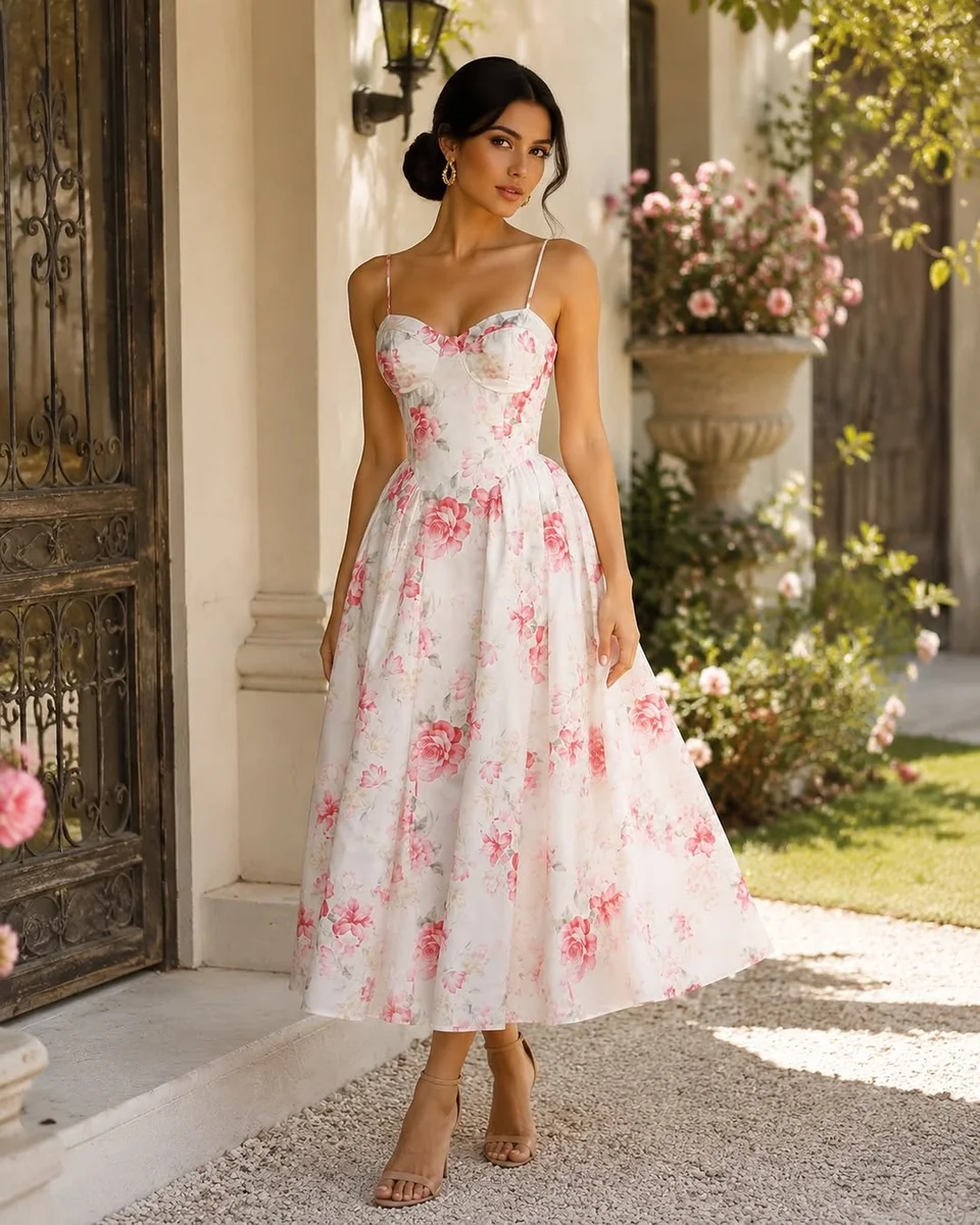 The Sweetheart Midi for Garden Parties and Showers on a petite woman