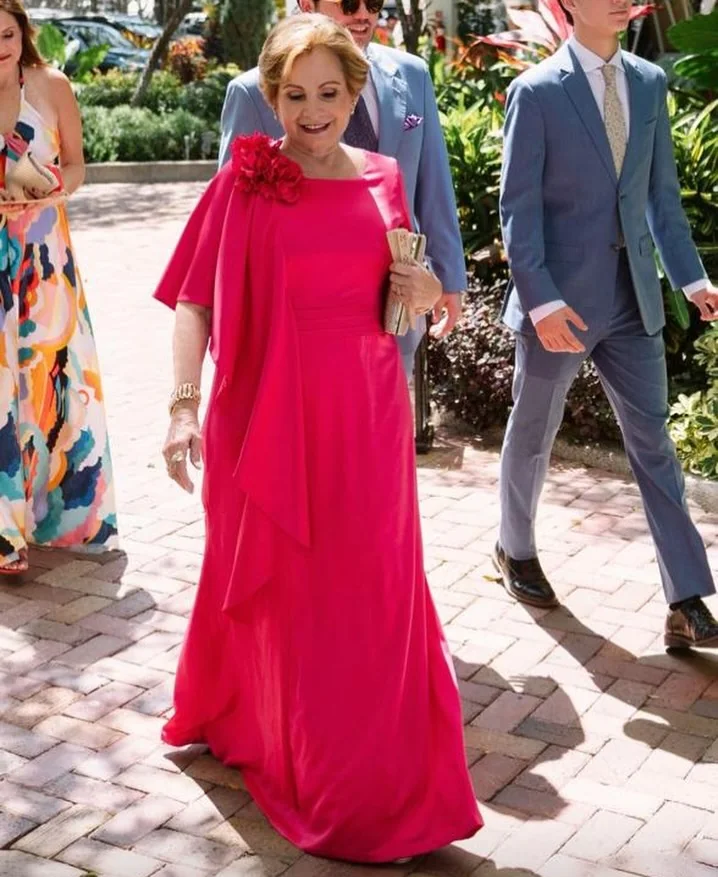 Coverage With Presence: the Magenta Daytime Gown on a petite woman