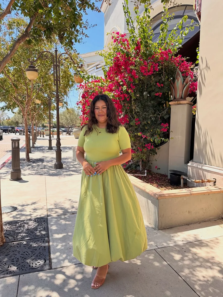 The Fit-and-Flare Formula for a Defined Waist on a petite woman