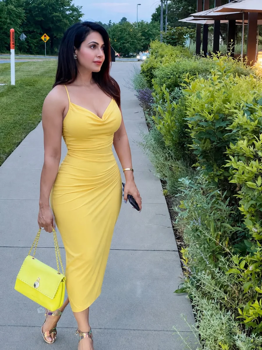 Bright Monochrome on a Fitted Midi on a petite woman