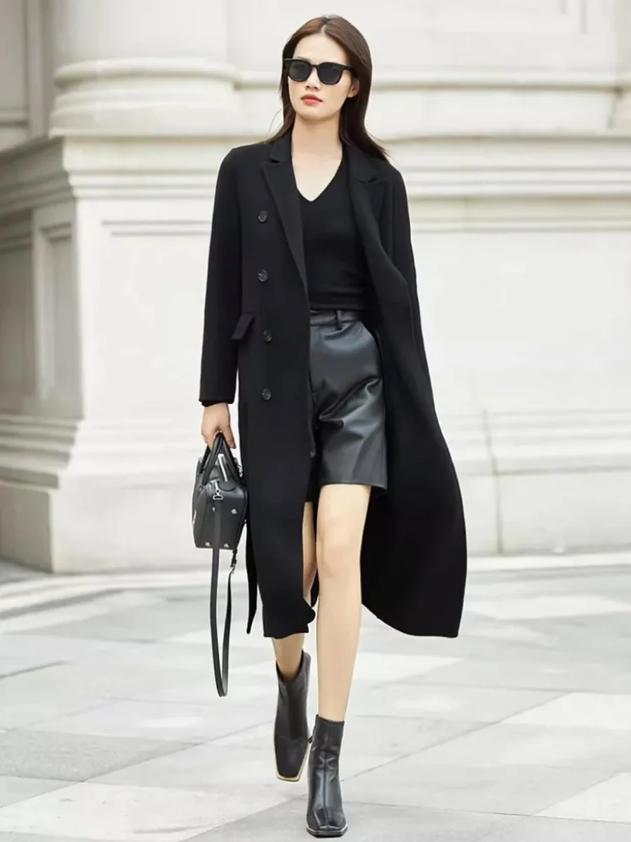 A Leather Mini Skirt Still Works in Winter on a petite woman