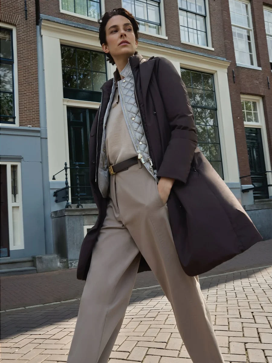 The Blazer-Coat Over Wide-Leg Trousers on a petite woman