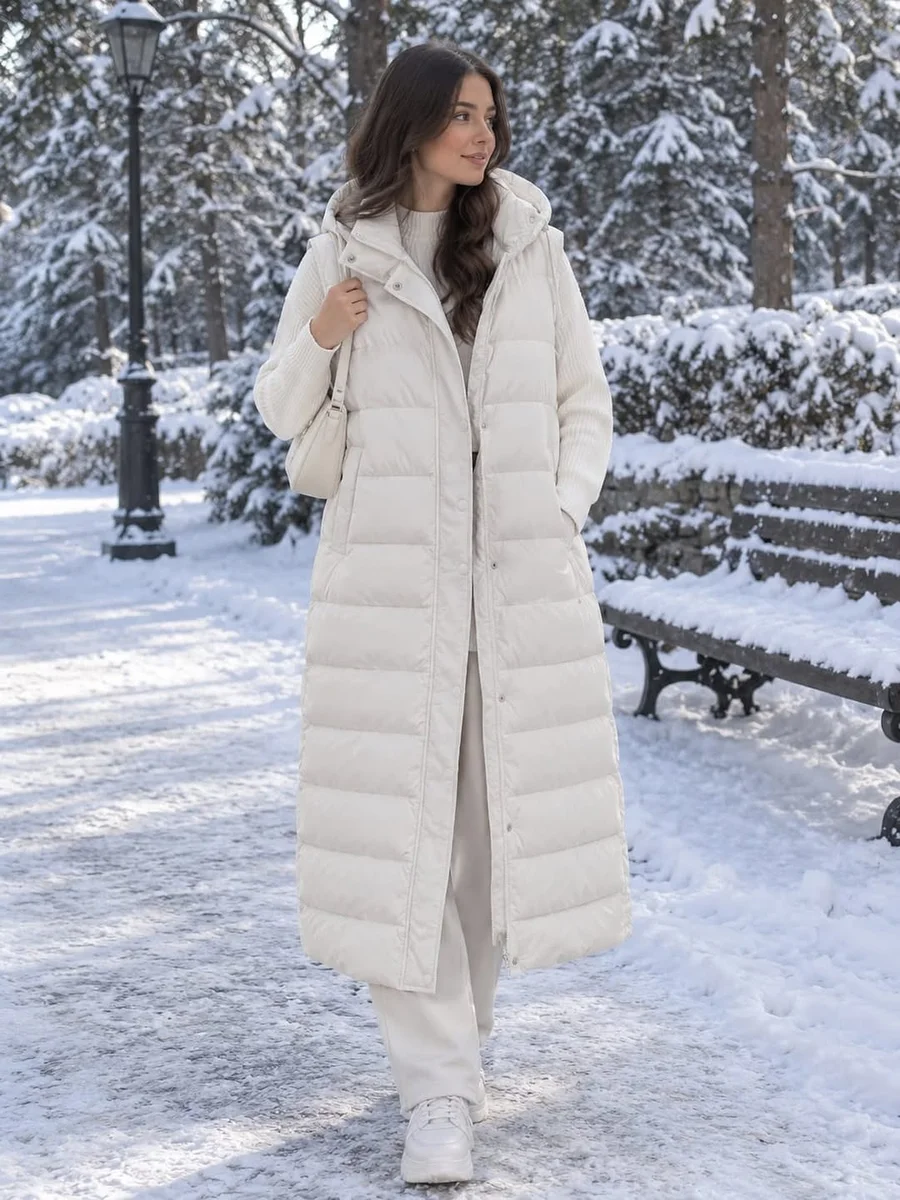 An All-White Puffer Look That Actually Keeps You Warm on a petite woman