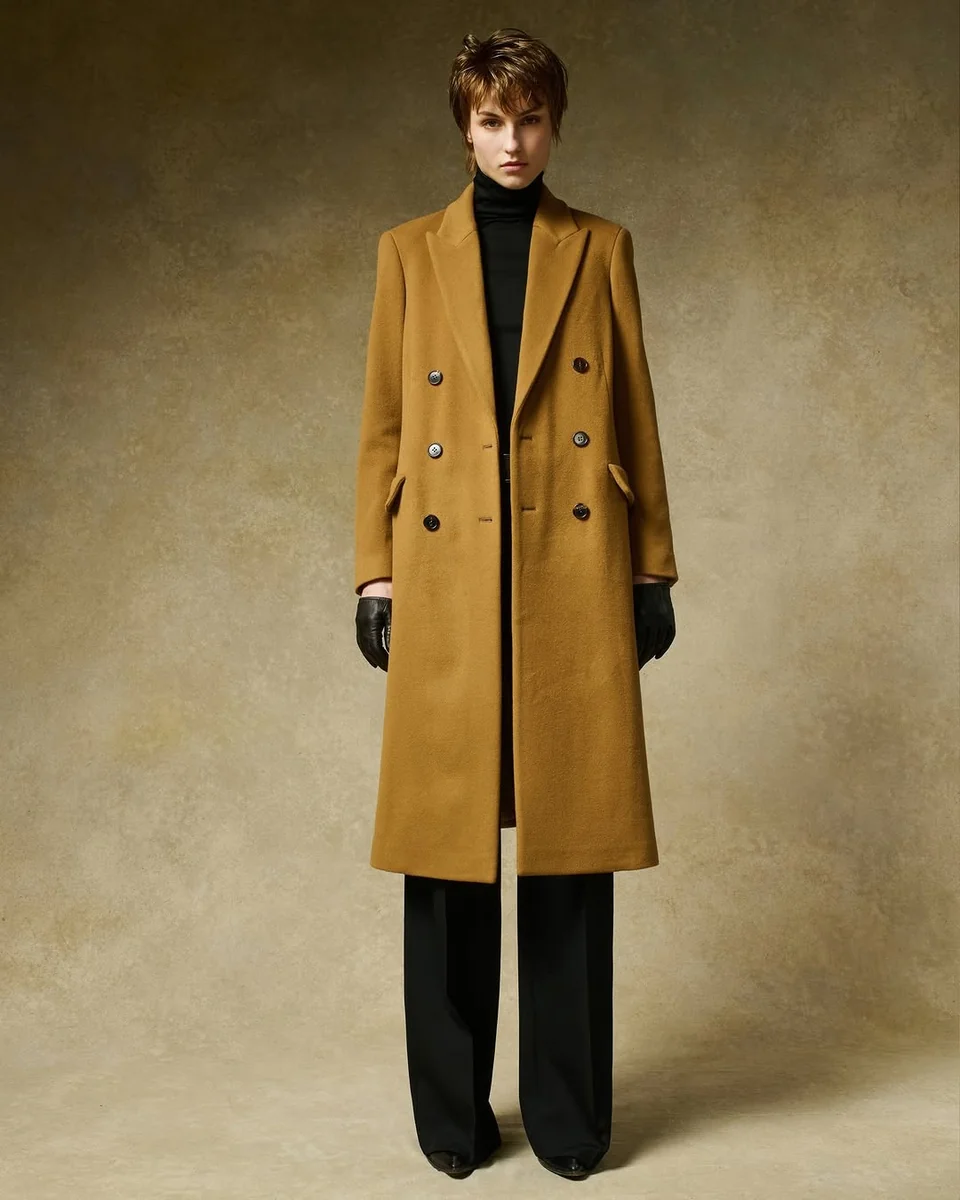 Best Winter Coats for Petite Women: The Mustard Double-Breasted Pick on a petite woman
