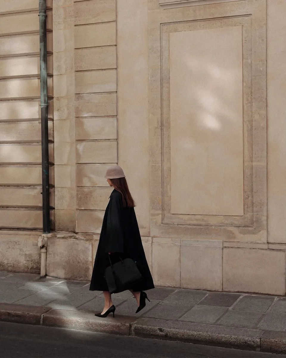 The Paris Black Coat Formula: One Color Head to Toe on a petite woman