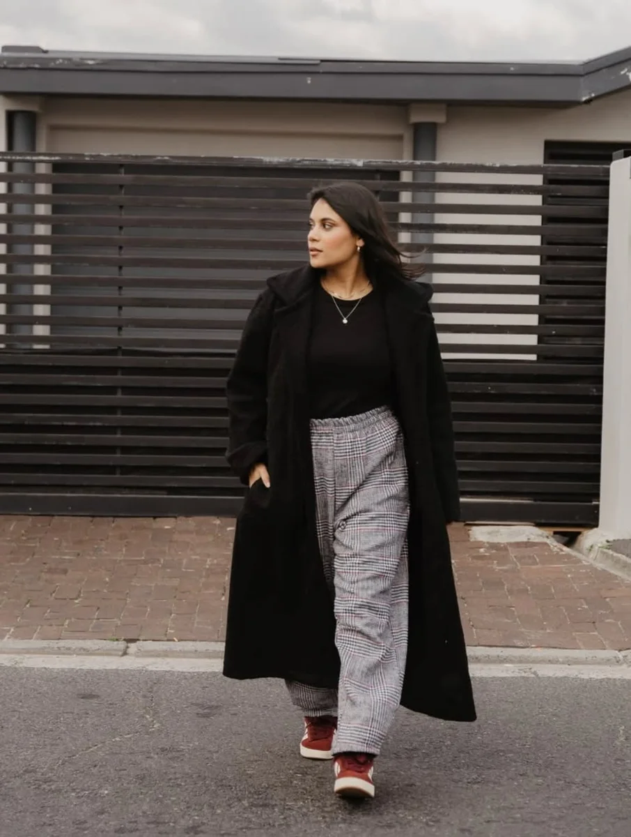 Black on Black With One Gray Twist on a petite woman