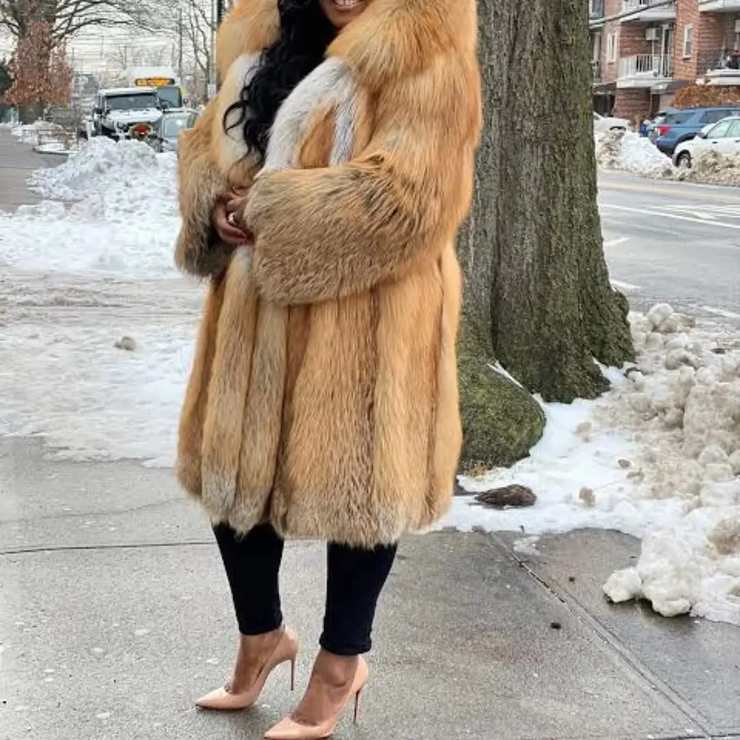 Go Glam in Faux Fur, Then Swap the Heels for Boots on a petite woman
