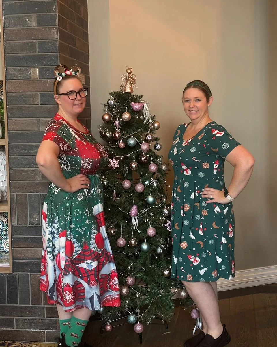Novelty Christmas Prints, Worn Like You Mean It on a petite woman