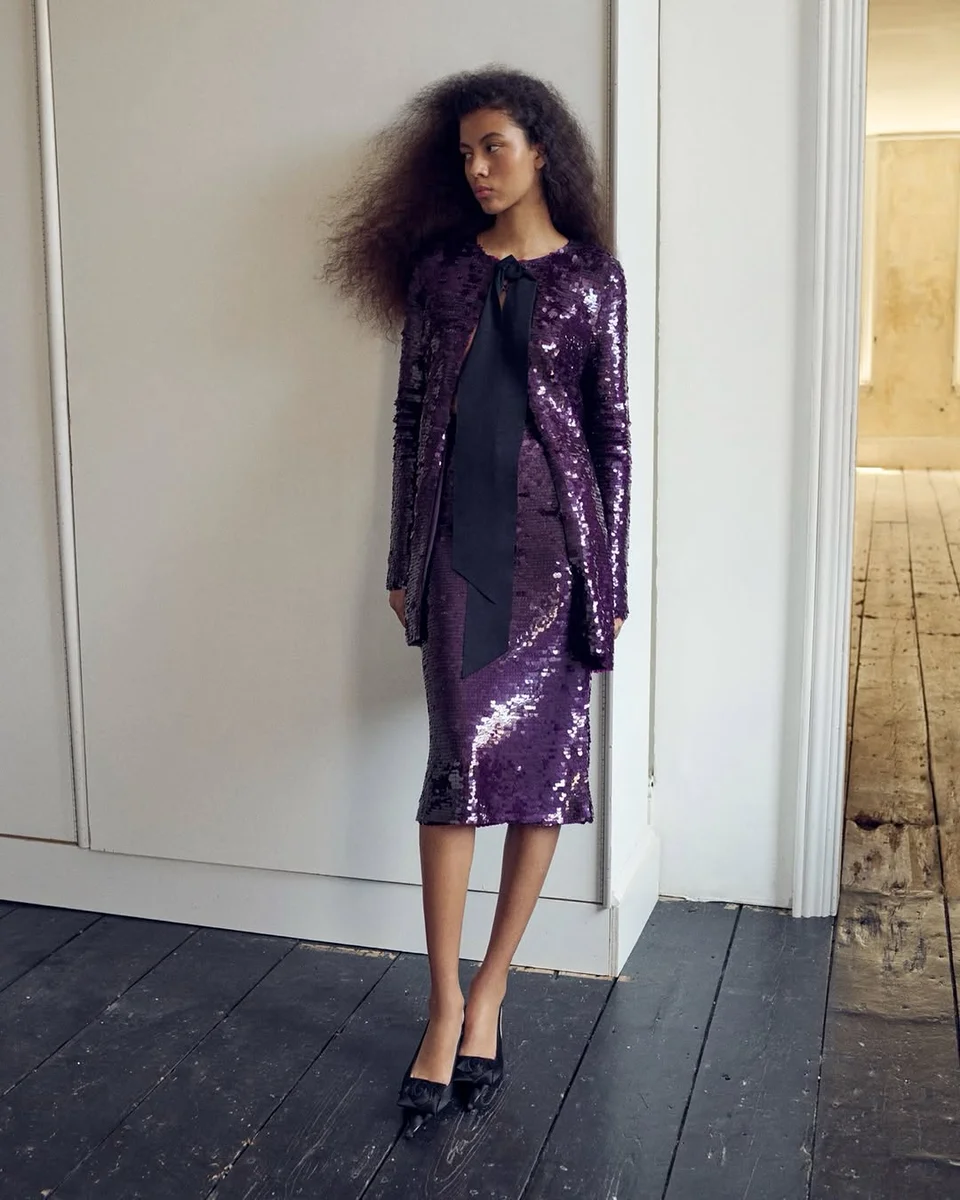 A Sequin Set Beats a Sequin Dress on a petite woman