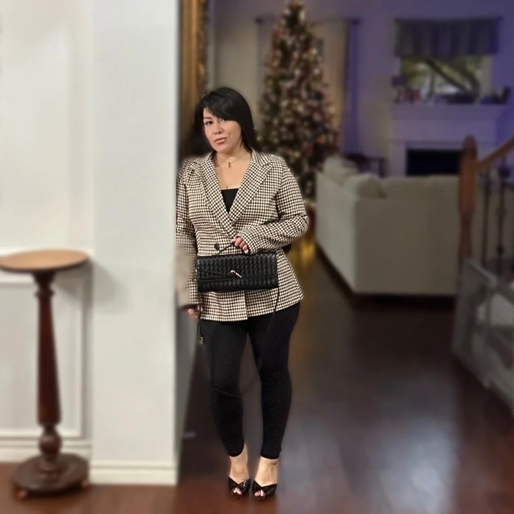 Houndstooth: the Quiet Way to Do Festive on a petite woman