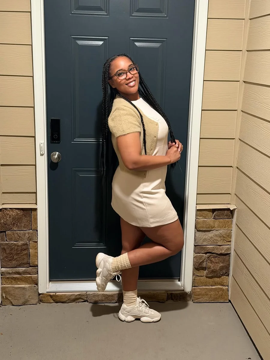 The Sneaker Dress on a petite woman