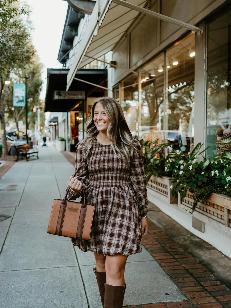 Plaid Mini, Knee Boots, Done on a petite woman