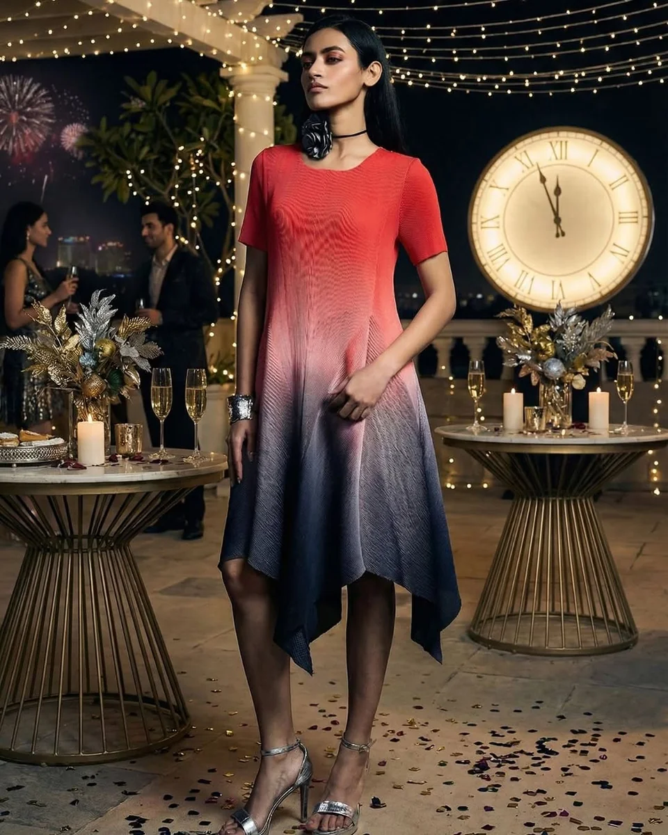The Ombré Midi That Fades From Red to Black on a petite woman