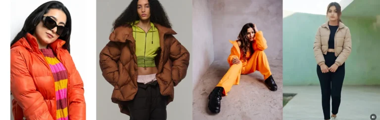 Four how to wear a puffer jacket when you're petite collage for petite women