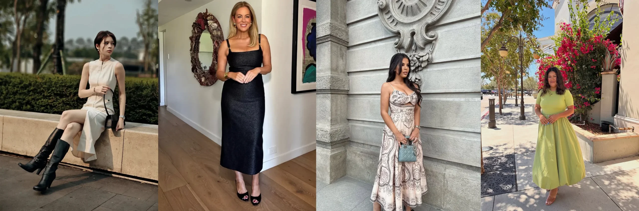 Four how to wear a midi dress when you're petite collage for petite women