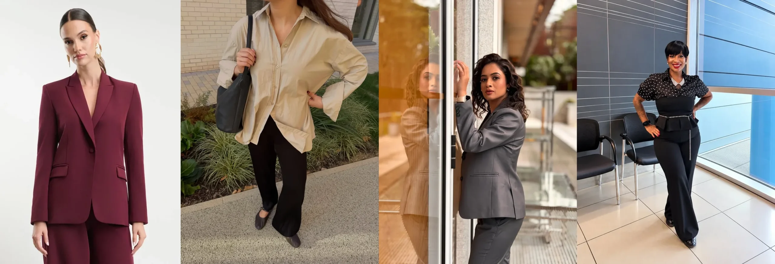 Four business casual outfits for petite women: 20 easy looks collage for petite women